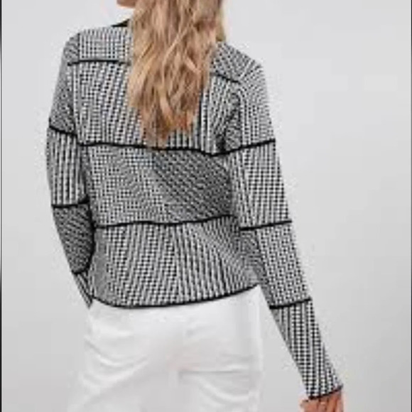 Haute Rogue front fringe western vibe houndstooth sweater mix print M - Picture 4 of 9